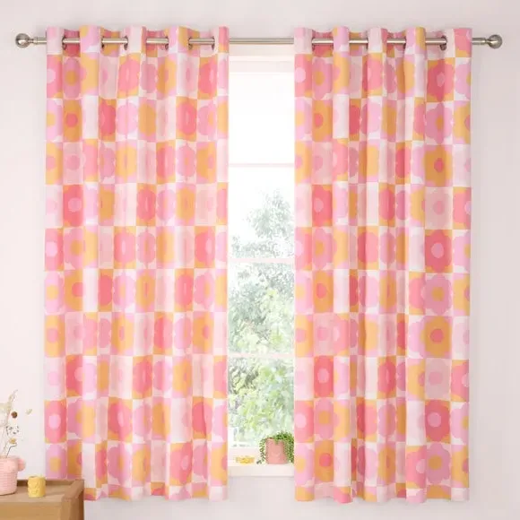 Eyelet Curtains Reversible - Pink, Polycotton