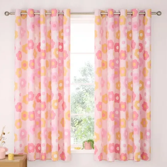 Eyelet Curtains Reversible - Pink, Polycotton