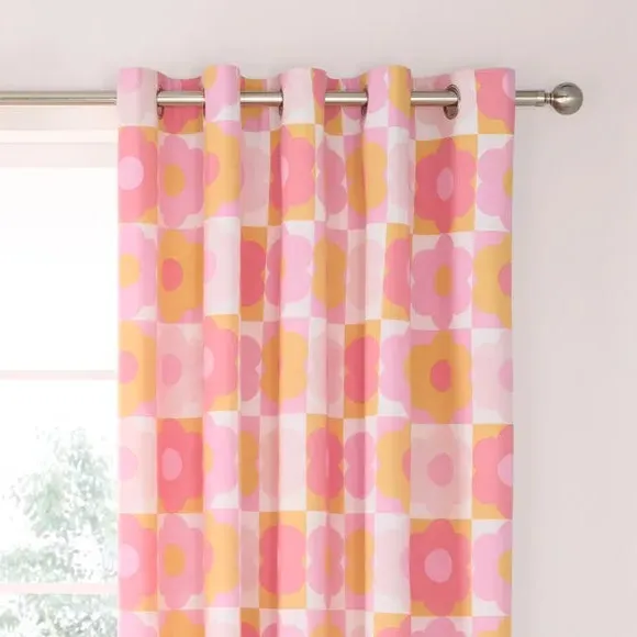 Eyelet Curtains Reversible - Pink, Polycotton image