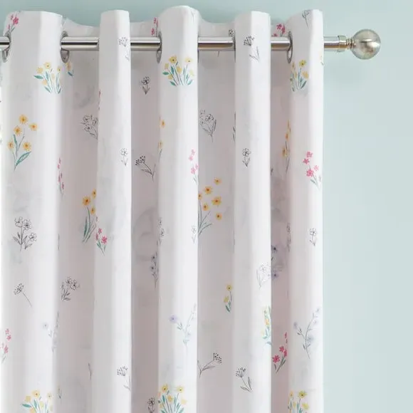 Eyelet Curtains with Bunny Pattern - Pink, Cotton