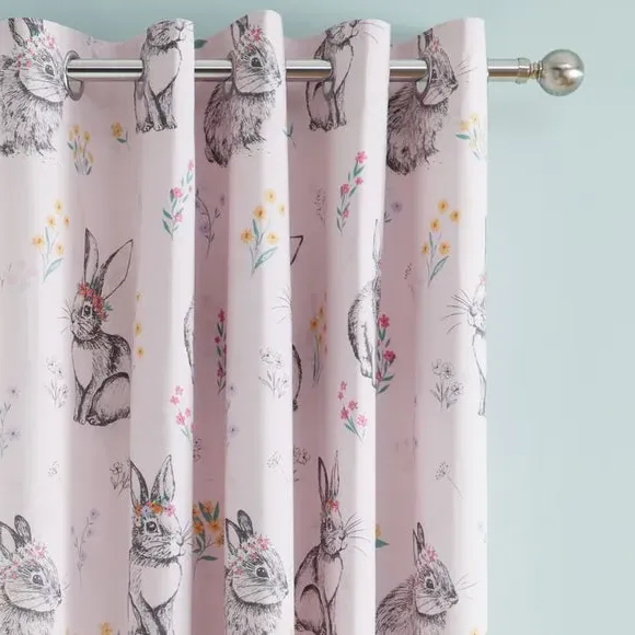 Eyelet Curtains with Bunny Pattern - Pink, Cotton image