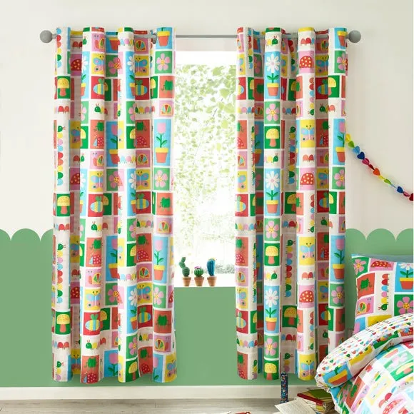 Eyelet Curtains with Caterpillar Print - Multicolor