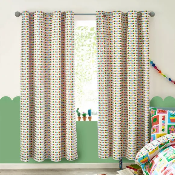 Eyelet Curtains with Caterpillar Print - Multicolor