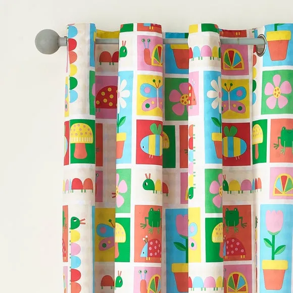 Eyelet Curtains with Caterpillar Print - Multicolor image
