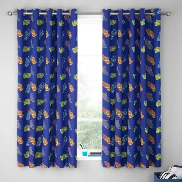 Eyelet Curtains with Football Design - Navy