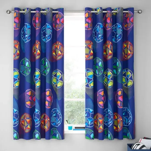 Eyelet Curtains with Football Design - Navy image