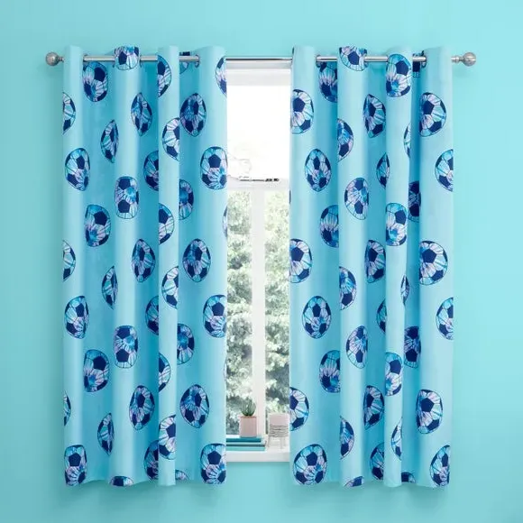 Eyelet Curtains with Football Print - Purple