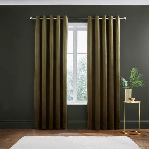 Eyelet Curtains with Lining - Green, Velvet