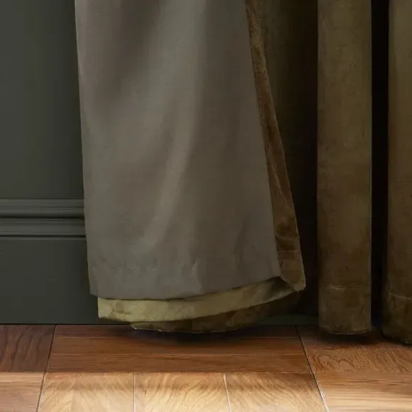 Eyelet Curtains with Lining - Green, Velvet