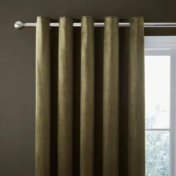 Eyelet Curtains with Lining - Green, Velvet