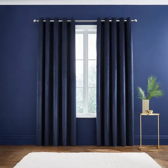Eyelet Curtains with Lining - Navy, Velvet