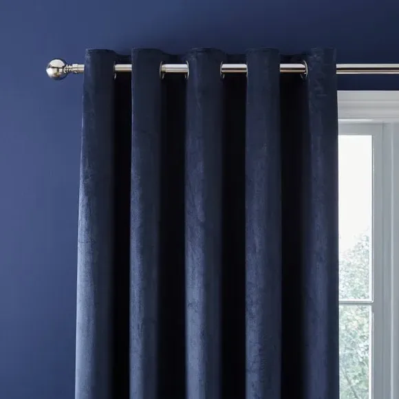Eyelet Curtains with Lining - Navy, Velvet