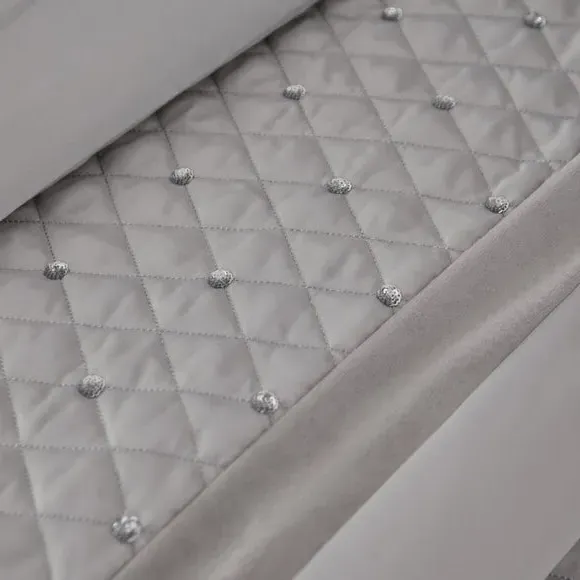 Eyelet Curtains with Sequin Border - Silver, Satin
