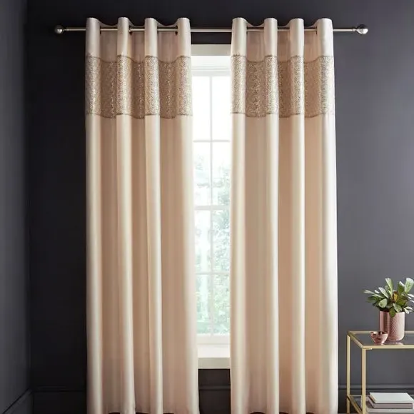 Eyelet Curtains with Sequin Detail - Champagne