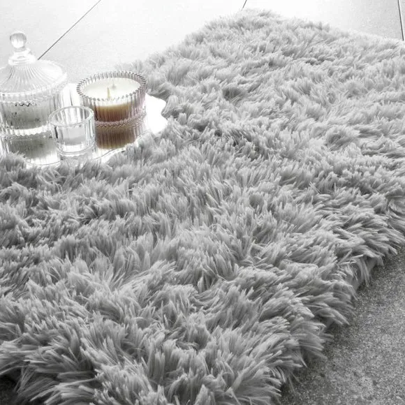 Faux Fur Bath Mat - Silver