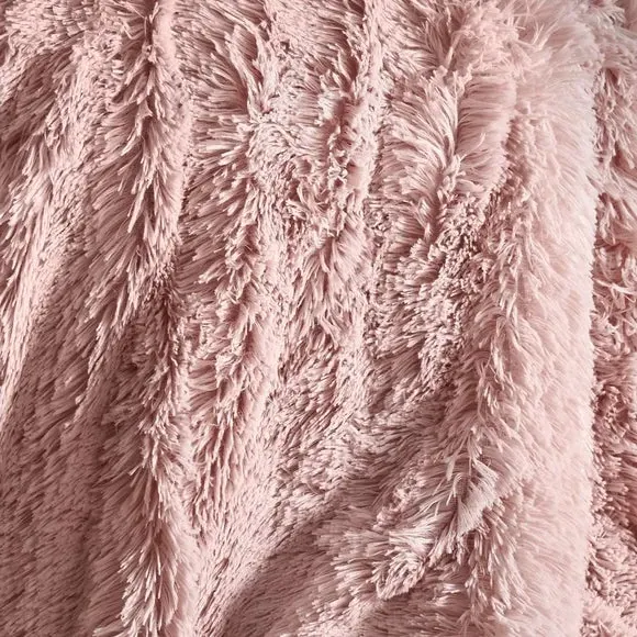 Faux Fur Throw Blanket - Blush, Fleece Reverse