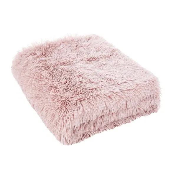 Faux Fur Throw Blanket - Blush, Fleece Reverse