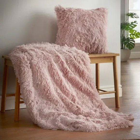 Faux Fur Throw Blanket - Blush, Fleece Reverse