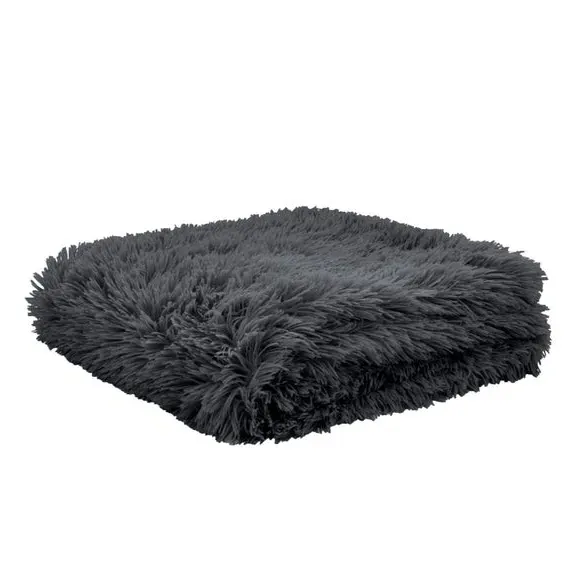 Faux Fur Throw Blanket - Charcoal, Fleece Reverse