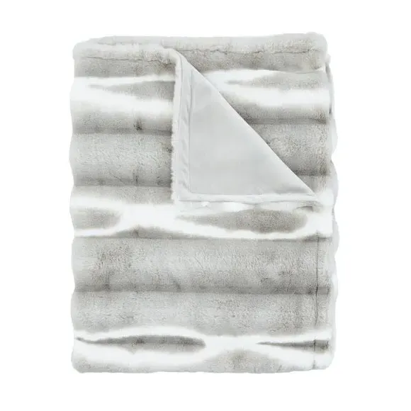 Faux Fur Throw Blanket - Silver, Ribbed Design