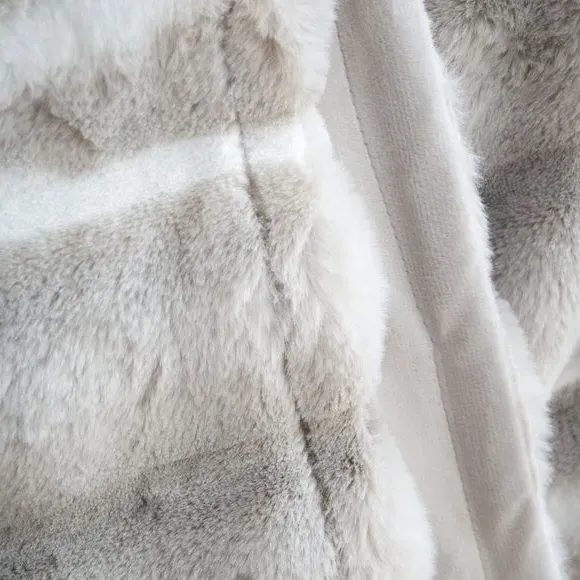 Faux Fur Throw Blanket - Silver, Ribbed Design