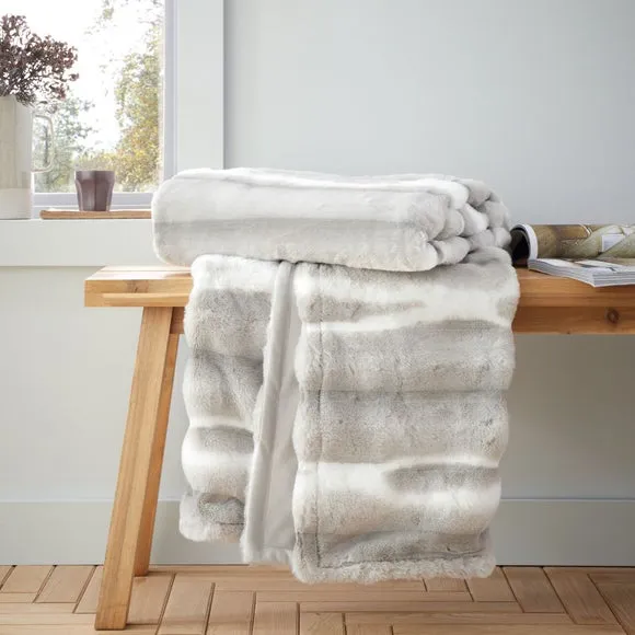 Faux Fur Throw Blanket - Silver, Ribbed Design image
