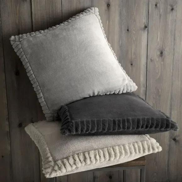 Faux Velvet Cushion with Cover - Natural, Polyester