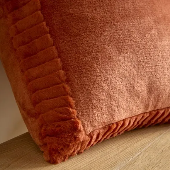 Faux Velvet Cushion with Cover - Orange, Polyester