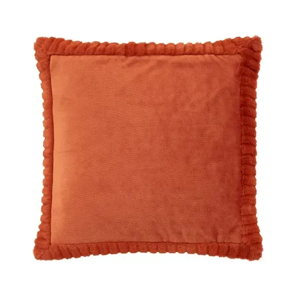 Faux Velvet Cushion with Cover - Orange, Polyester