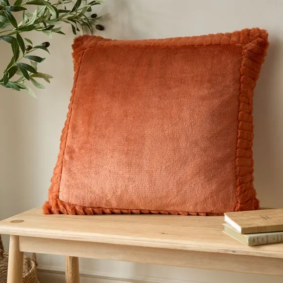 Faux Velvet Cushion with Cover - Orange, Polyester