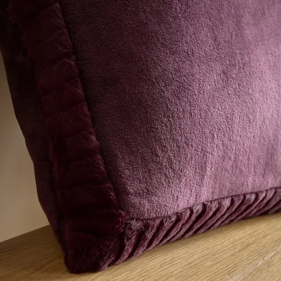 Faux Velvet Cushion with Cover - Plum, Polyester
