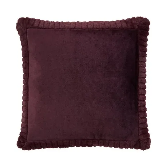Faux Velvet Cushion with Cover - Plum, Polyester