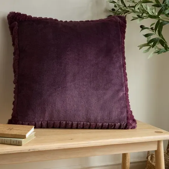 Faux Velvet Cushion with Cover - Plum, Polyester