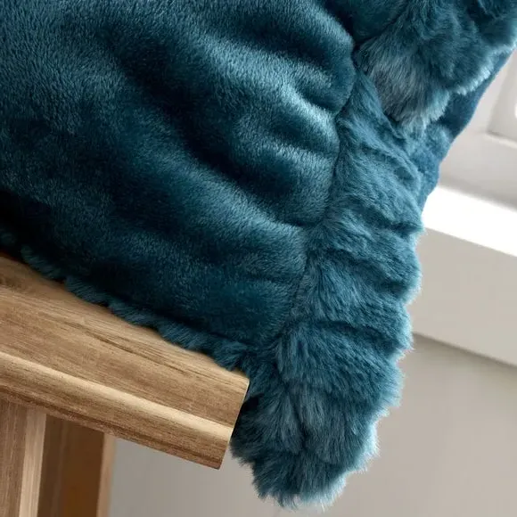 Faux Velvet Cushion with Cover - Teal, Polyester