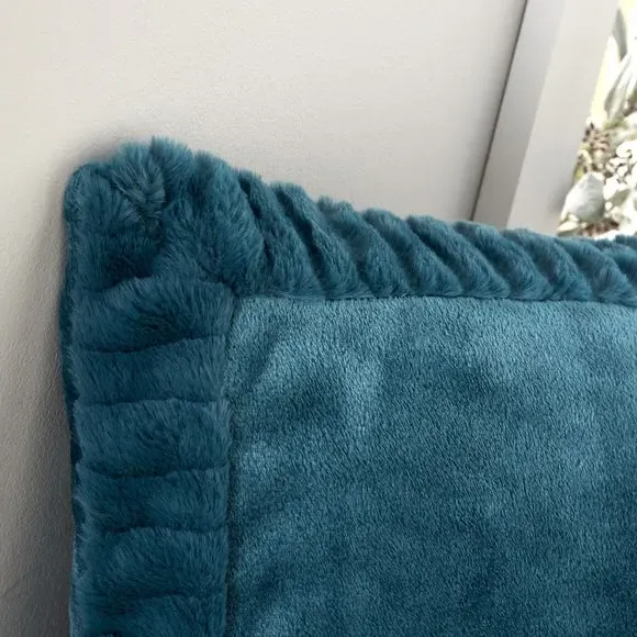 Faux Velvet Cushion with Cover - Teal, Polyester