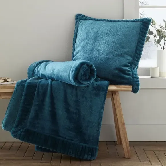 Faux Velvet Cushion with Cover - Teal, Polyester