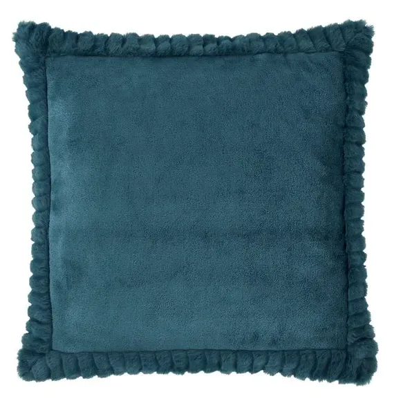 Faux Velvet Cushion with Cover - Teal, Polyester