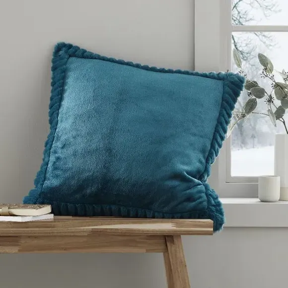 Faux Velvet Cushion with Cover - Teal, Polyester