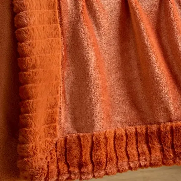 Faux Velvet Throw Blanket - Burnt Orange, Polyester