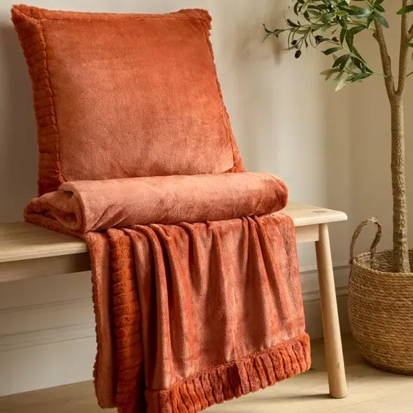 Faux Velvet Throw Blanket - Burnt Orange, Polyester