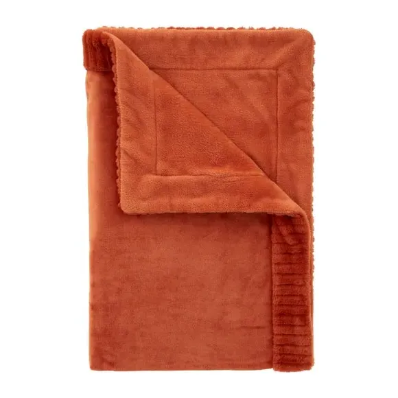 Faux Velvet Throw Blanket - Burnt Orange, Polyester