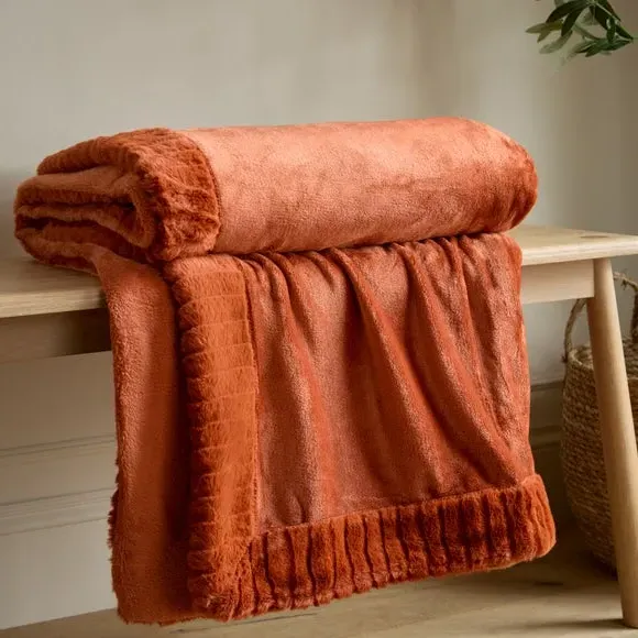 Faux Velvet Throw Blanket - Burnt Orange, Polyester image