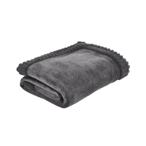 Faux Velvet Throw Blanket - Charcoal, Polyester