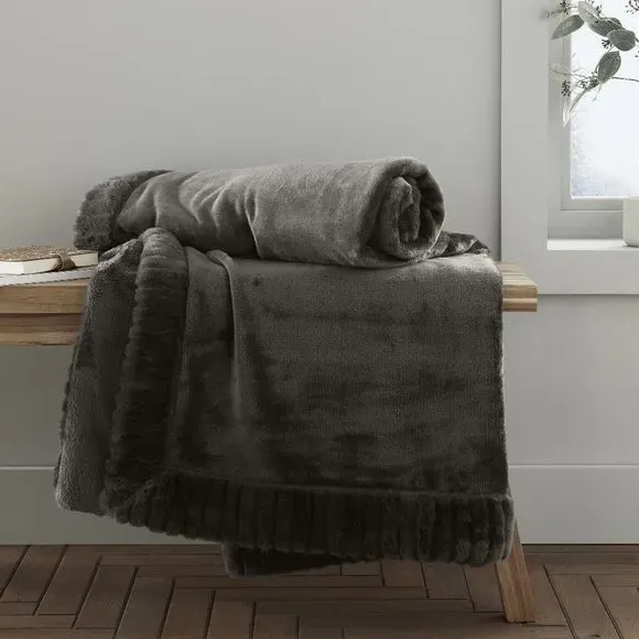 Faux Velvet Throw Blanket - Charcoal, Polyester