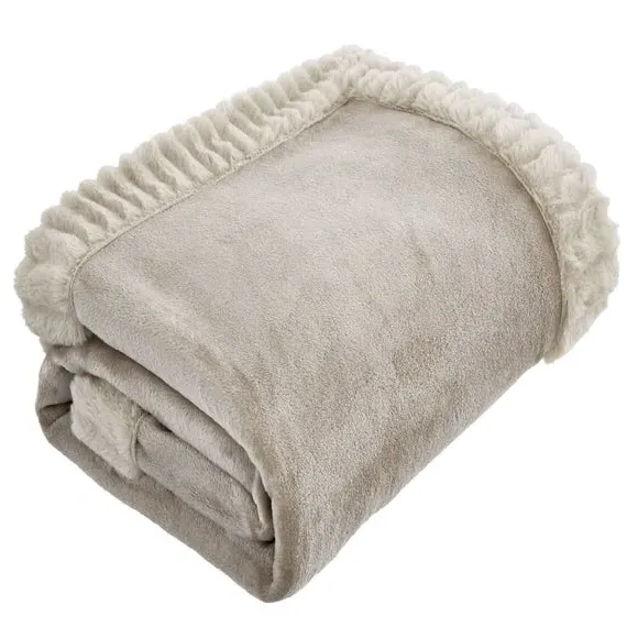 Faux Velvet Throw Blanket - Natural, Polyester