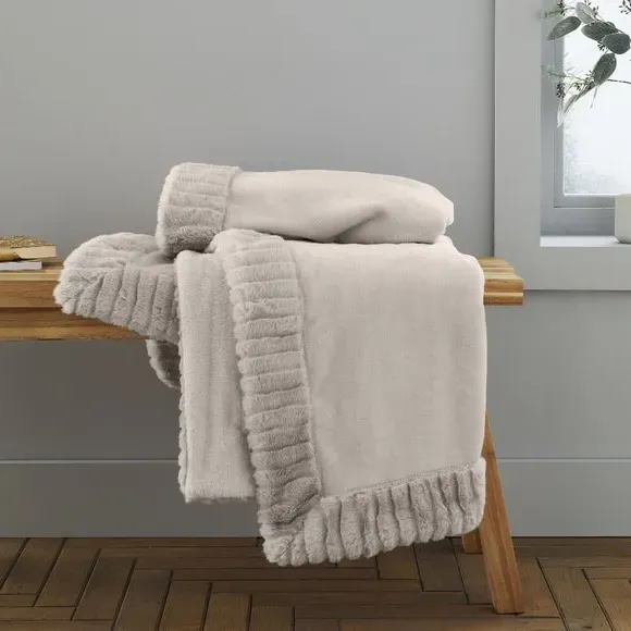 Faux Velvet Throw Blanket - Natural, Polyester