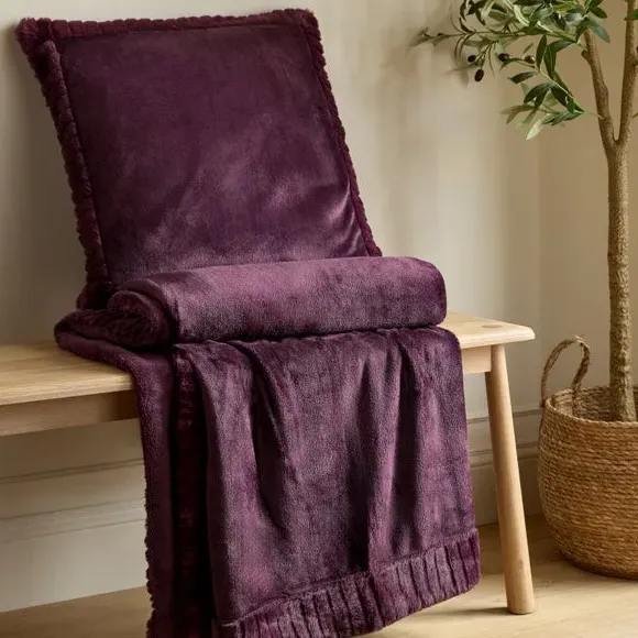 Faux Velvet Throw Blanket - Plum, Polyester
