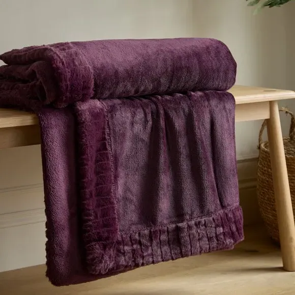 Faux Velvet Throw Blanket - Plum, Polyester
