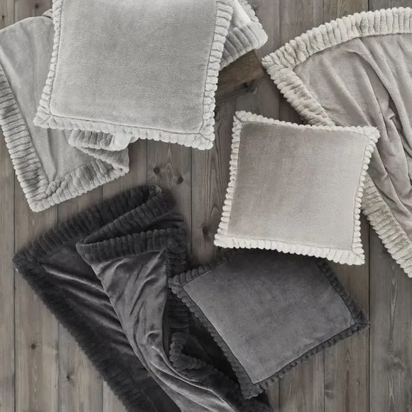 Faux Velvet Throw Blanket - Silver, Polyester