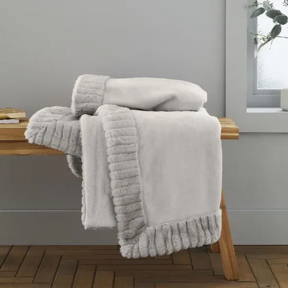 Faux Velvet Throw Blanket - Silver, Polyester